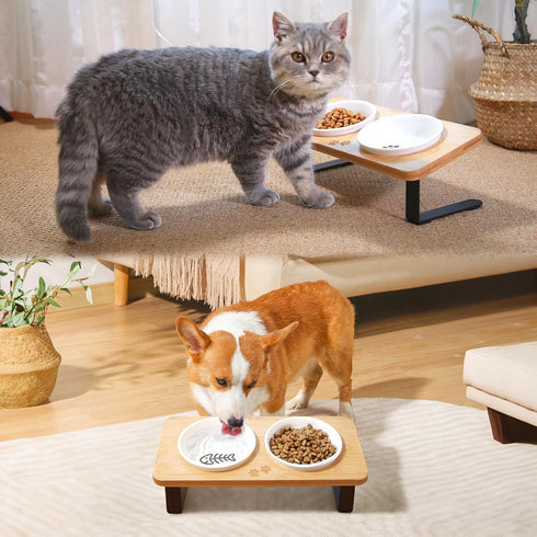 5" Ceramic Cat Bowl with Paws Pattern, Healthy Cat Dishes for Food and Water, Dishwasher Safe & Microwaveable
