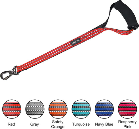 KRUZ PET KZV1020H-03L Short Traffic Leash, Reflective Heavy Duty Training Dog Leash, Red, 1" x 20"