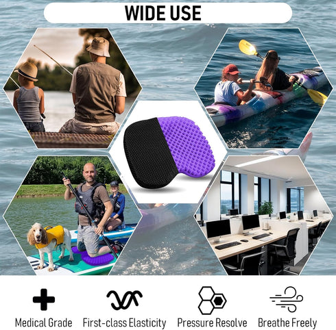 Kayak Seat Cushion, Thicken Anti Slip Waterproof Gel Pad for Canoe Rowing, Portable Dinghy for Fishing Kayak