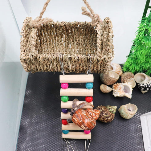 Neeenn Hermit Crab Hideout with Ladder, Wooden Hermit Crab Climbing Toys, Aquariums Ladder Bridge Ramp Toy, Small