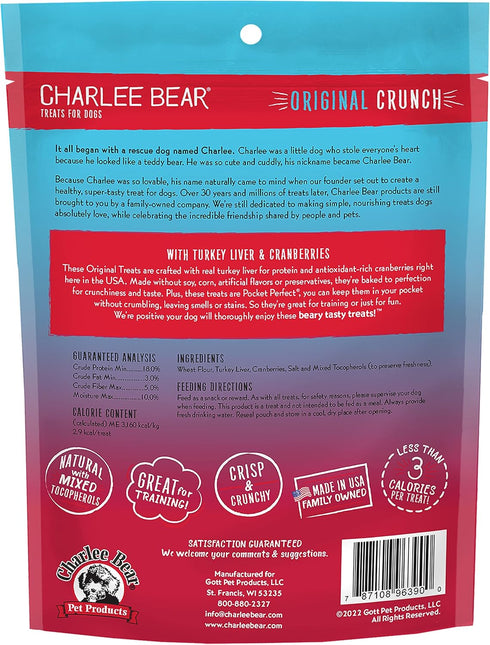 Charlee Bear Dog Treats - Crunchy Low Cal Training Treats for Small Dogs, Turkey Liver & Cranberry (16oz, 4 Pack)