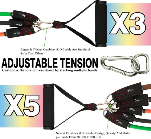 TheFitLife Exercise Resistance Bands with Handles - 5 Stackable Fitness Workout Bands up to 300 lbs