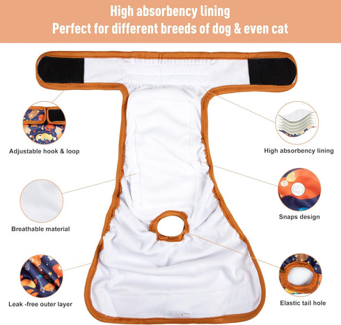 5 Pack Washable Female Dog Diapers,Reusable Diaper for Doggie,Highly Absorbent Dog Diaper,Adjustable Leakproof Puppy