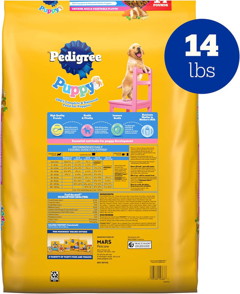 Pedigree Puppy Dry Puppy Food, Chicken, Rice, and Vegetable Flavor, 14 lb Bag