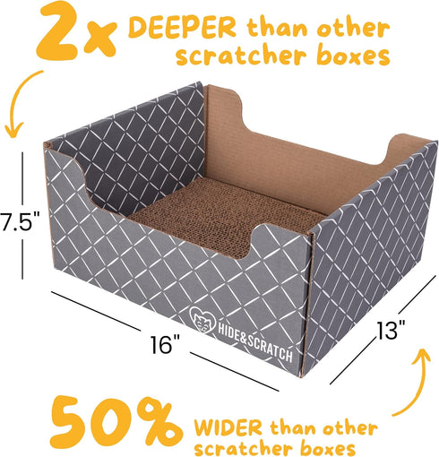 Hide & Scratch Extra-Large Heavy Duty Cardboard Cat Scratcher Box and Cat Bed with Refillable Scratch Pad