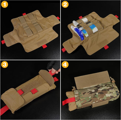 PETAC GEAR Tactical First Aid Drop Dump Pouch, Micro Medical Trauma Roll Up Drop Pouch EMT IFAK Sub Abdominal Carrying