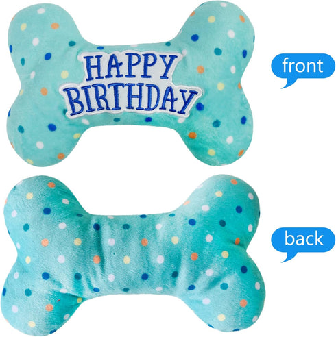 PrimePets Dog Birthday Toys, Plush Squeaky Toys, Birthday Party Supplies for Small, Medium, Large Dogs (Bone)