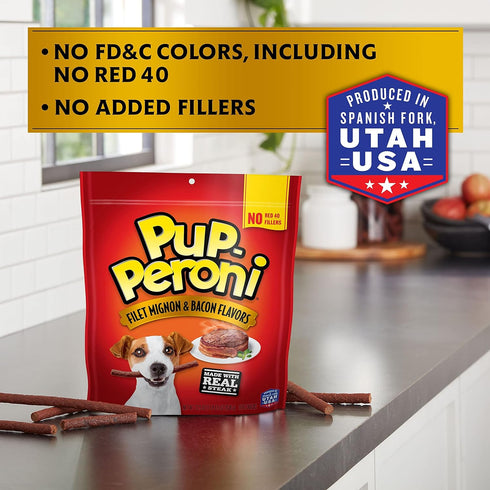 22.5 (Pack 4) Pup-Peroni Original Filet Mignon & Bacon Flavor Dog Snacks, Ounce Bag