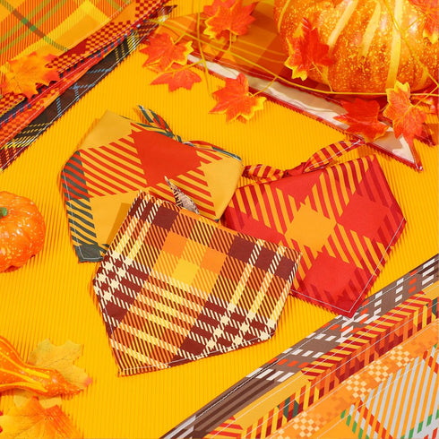 60 Sweetude Pcs Fall Dog Bandanas Bulk Plaid Bandanas for Dogs Autumn Thanksgiving Pet Scarf Bibs Adjustable Triangle