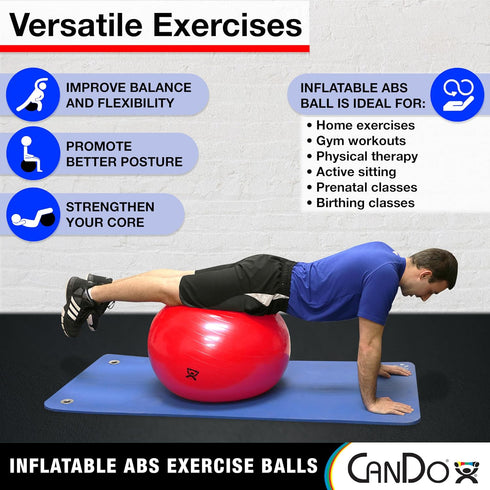 25.6", CanDo Inflatable Exercise Ball - Green Durable Extra Thick Non-Slip Stability Ball for Core Workouts, Yoga