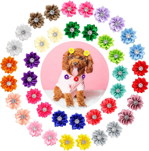 40Pcs Puppy Yorkie Dog Hair Bows with Rubber Band, Pet Small Dog Girl Flower Hair Accessories for Party Christmas