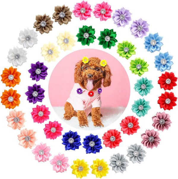 40Pcs Puppy Yorkie Dog Hair Bows with Rubber Band, Pet Small Dog Girl Flower Hair Accessories for Party Christmas