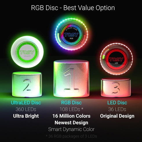 TOSY Flying Disc - 16 Million Color RGB or 36 LEDs, Extremely Bright, Smart Modes, Rechargeable Frisbee for Christmas