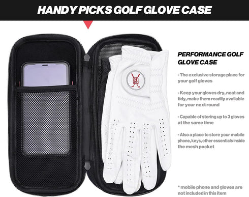 Handy Picks Performance Golf Glove Case - Golf Gloves Holder Case That Protects n Keeps Your Golf Gloves Neat n Dry - Air Flows Through on The Back Cover to Let The Moisture Out by Handy Picks