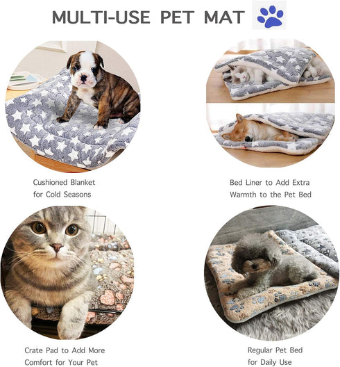 2 Pcs Pet Bed Mats, Ultra Soft Reversible Faux Lambswool Kennel Pad for Medium Small Dogs and Cats