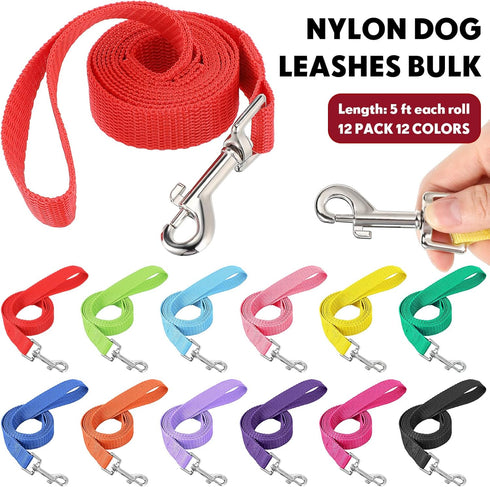 12 Pcs Nylon Dog Leash Bulk 5ft Dog Training Leash 12 Colors Puppy Leash Dog Long Line Puppy Traction Rope for Small Medium Dogs Training, Play, Camping, or Backyard (Modern Colors)