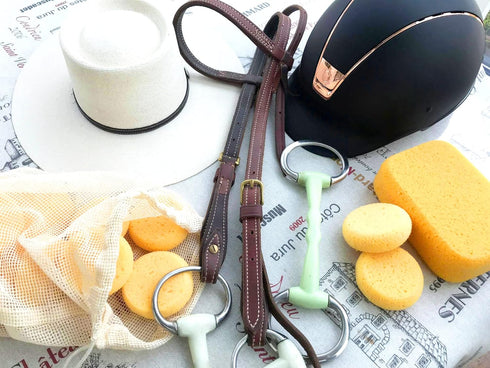 Premium Synthetic Horse Tack Sponges: 12pc Value Pack with Cotton Bag for Saddles, Bridles, Boots, Leather Care