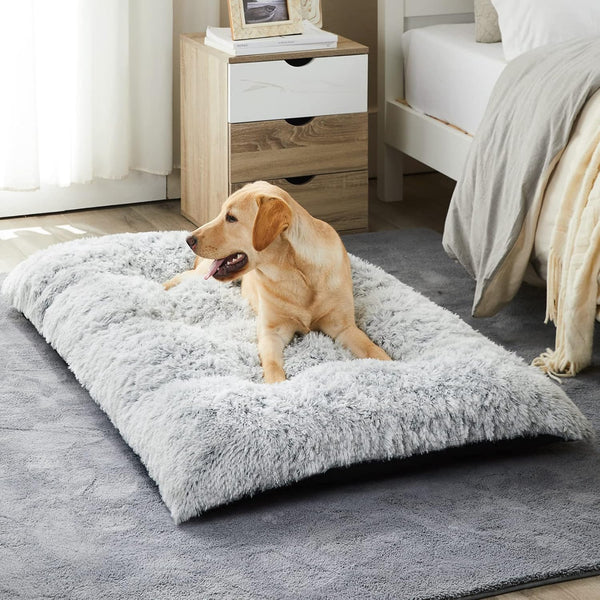 BFPETHOME Dog Beds for Large Dogs, Plush Crate Bed, Washable Mats with Anti-Slip Bottom, 36 x 27 inch, Grey