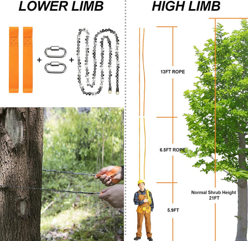 Premium 48 Inch High Limb Rope Saw with Two Ropes, 62 Sharp Teeth Blades, Best Folding Pocket Chain Saw
