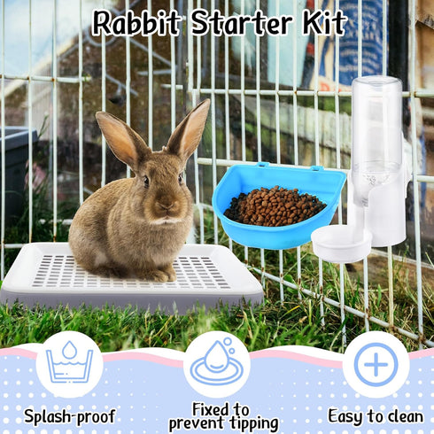 19 Set Pcs Rabbit Starter Kit Small Bunny Litter Box Animal Grooming Kit Water Bottle Bunny Toys Hay Feeder Bowl