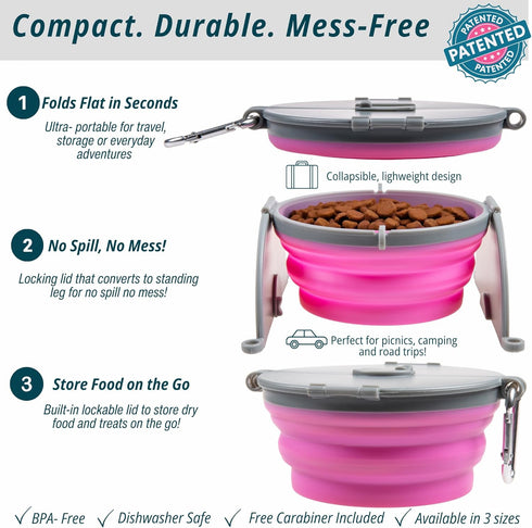 Loving Pets Bella Roma Collapsible Dog Bowls, Silicone, Foldable Bowl, Puppy Essentials, Hiking Supplies, Pink, Small