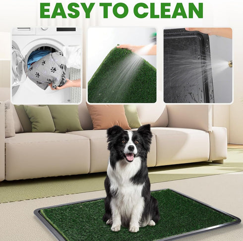 4-Layer 35.4"x23.6") FURWAY Dog Grass Pad with Tray Artificial Grass Puppy Pee Pad for Dogs, Reusable Training Potty