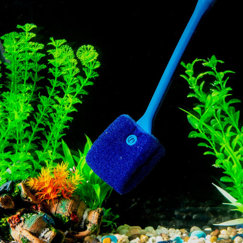SLSON Aquarium Algae Scraper, Double Sided Sponge Brush Cleaner, Long Handle Fish Tank Scrubber for Glass Aquariums,