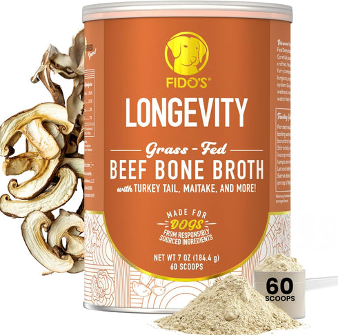Fido's Longevity Bone Broth for Dogs - Turkey Tail + Maitake Mushroom