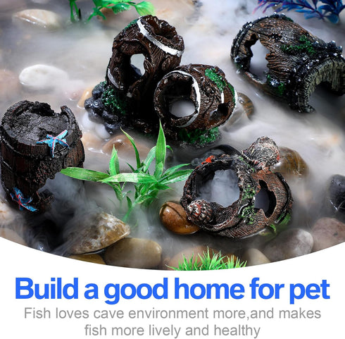 4 Pcs Fish Tank Decorations, Broken Barrel Aquarium Ornaments for Betta Hideout, Large Fish Tank or Small Shrimp
