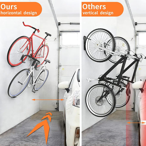 WALMANN 2 Pack Bike Pedal Hanger Wall Mount - Heavy Duty Horizontal Bike Rack for Garage Display Stand
