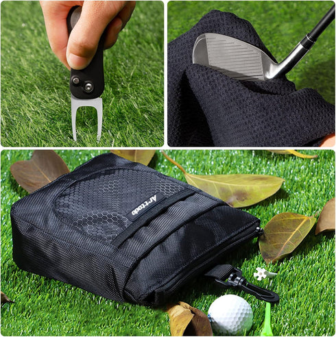 Golf Accessories Cleaning Kit (13 in 1) Includes Club Brush, Divot Tool, Golf Pouch, Towel, Tees, Gifts for Men