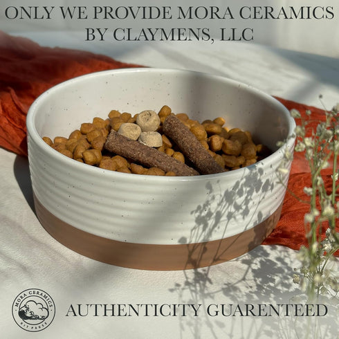 Mora Ceramic Pet Bowl Medium - 28oz Food/Water Dish for Large Puppies, Cats, Medium Dogs - Vanilla Basic Bowls
