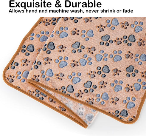 Dono 1 Pack 3 Dog Blankets for Small Dogs - Soft Fluffy Paw Print Fleece Pet Blanket, Warm Sleep Mat for Dog Cat Kitten