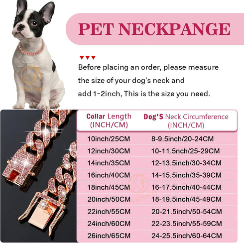 RoseGold Dog Chain Collar, Diamond Cuban Link 13mm Wide Necklace for Small Medium Large Dogs Cats (14inch)