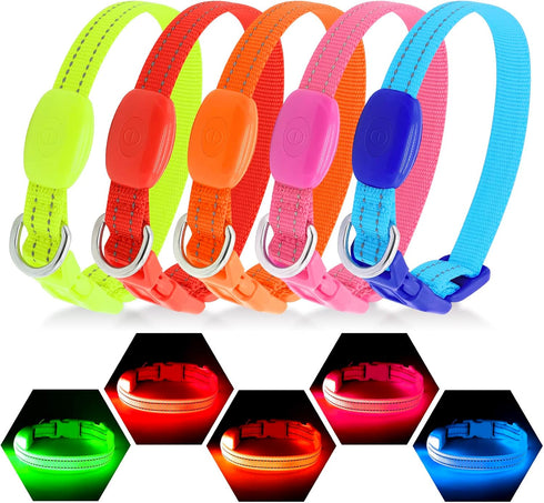 Visinite Light Up Dog Collars for Small Dogs, LED Dog Collar Light Rechargeable, Fully Adjustable Glow in The Dark Dog