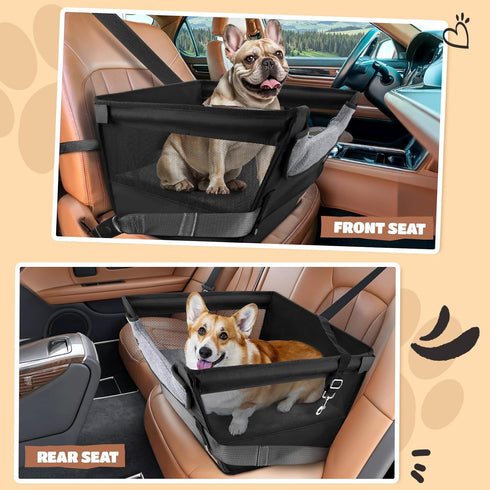 35LB, 6-Inch BONTHEE Elevated Dog Car Booster Seat for Dogs & Cats up to Memory Foam Pet Booster Seat, Side Breathable