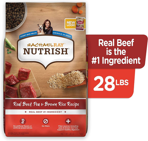 Rachael Ray Nutrish Premium Natural Dry Dog Food, Real Beef, Pea & Brown Rice Recipe, 28 Pounds (Packaging May Vary)