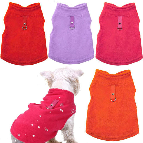 4 Pieces Fabric Dog Sweater with Leash Ring, Winter Fleece Vest for Small Dogs, Cat Chihuahua (Red, Orange, Rose,