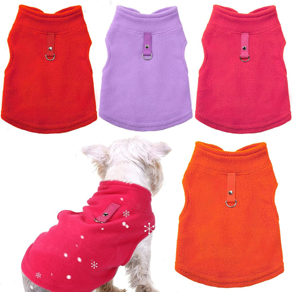 4 Pieces Fabric Dog Sweater with Leash Ring, Winter Fleece Vest for Small Dogs, Cat Chihuahua (Red, Orange, Rose,