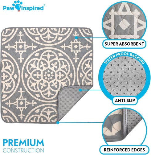 (2 Pack) 36"x36" Paw Inspired Designer Print Dog Pads | Premium Washable Pee Pads | Reusable Puppy Pads for Potty
