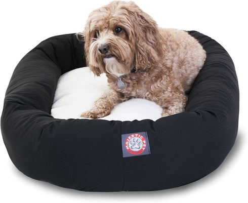 Majestic Pet 32 Inch Poly-Cotton Sherpa Calming Dog Bed, Washable Cozy Soft Round Dog Bed, 32x23x7 - Black