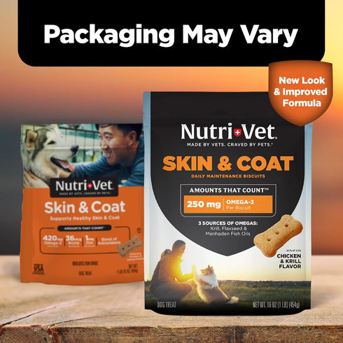 3 3 16 oz Nutri-Vet Skin & Coat Biscuits for Dogs, Tasty Dog Treat, Skin and Coat Supplement, Omega Fish Oil, Made