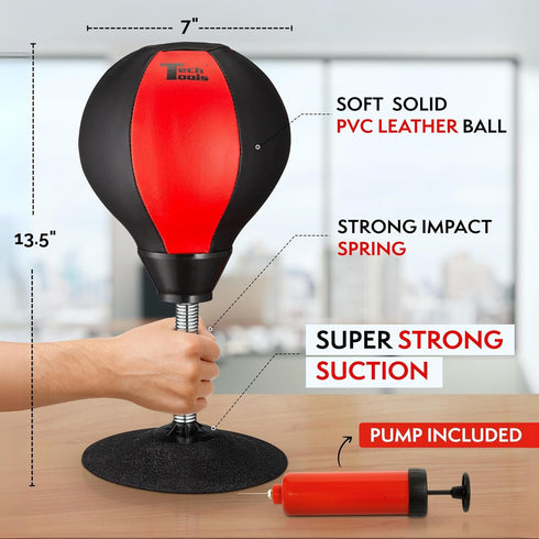 Tech Tools Stress Buster Desktop Punching Bag - Suctions to Your Desk, White Elephant Gifts for Coworker Men and Women