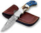 WINTERFELL Damascus Pocket Knife For Men - 6.5" Handmade Folding Knife with Leather Sheath for Hunting and Camping