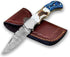 WINTERFELL Damascus Pocket Knife For Men - 6.5" Handmade Folding Knife with Leather Sheath for Hunting and Camping