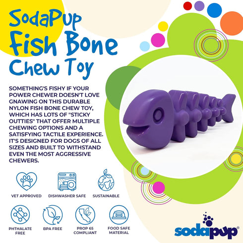 SodaPup Fish Bone – Durable Dog Chew Toy Made in USA from Non-Toxic, Pet Safe, Food Safe Nylon Material for Mental