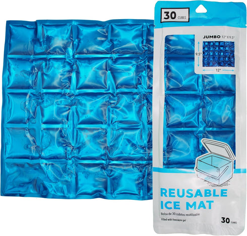 Jacent Flexible Reusable Ice Mat, 30 Cube Blue Ice Pack, Jumbo 12x9.5-Inch