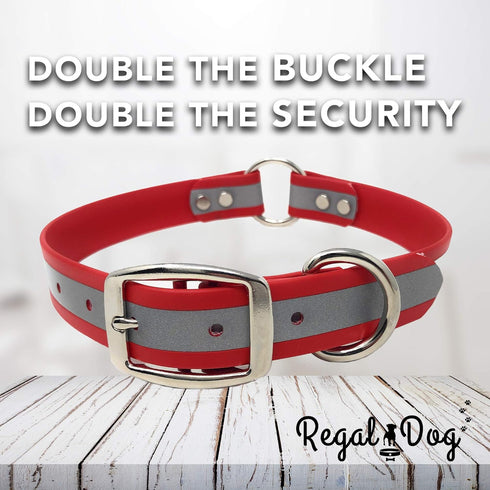 Regal Dog Products Large Red Heavy Duty Reflective Dog Collar with Durable Metal Buckle, Adjustable & Chew Proof