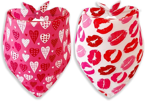 Valentine Dog Cat Bandana, Holiday Bib Kiss Lip and Candy Hearts Pattern