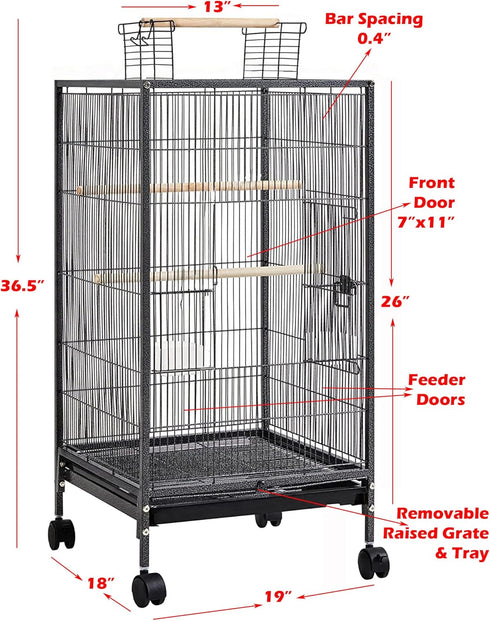 36-Inch Deluxe Wrought Iron Bird Flight Cage with Rolling Stand for Parrots, Conure, Lovebird, Cockatiel